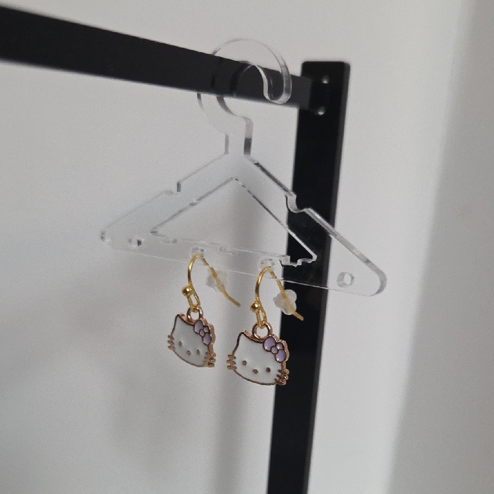 Cute Hello Kitty Earrings with Purple Bow